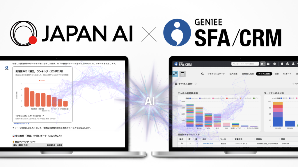 「JAPAN AI」に「GENIEE SFA/CRM」の連携プラグイン機能が追加 〜URLを貼り付けるだけでAIが商談データを自動取得・解析、営業担当者のデータ活用を加速〜のアイキャッチ画像
