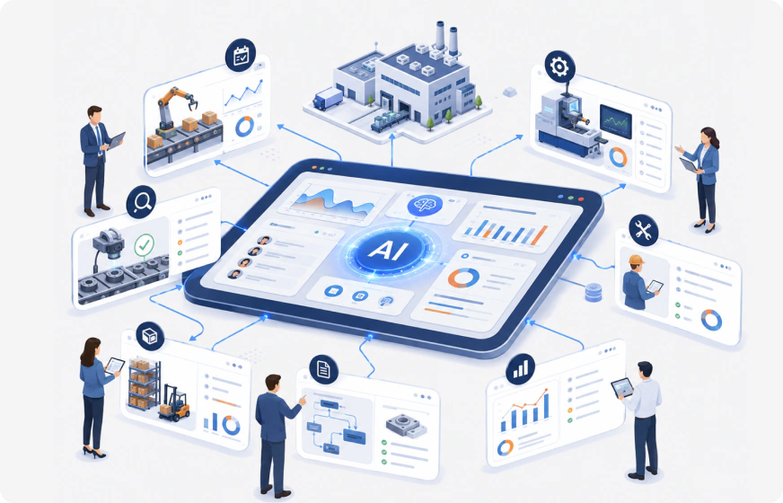 全社で使えるAI基盤と製造特化エージェントのイメージ