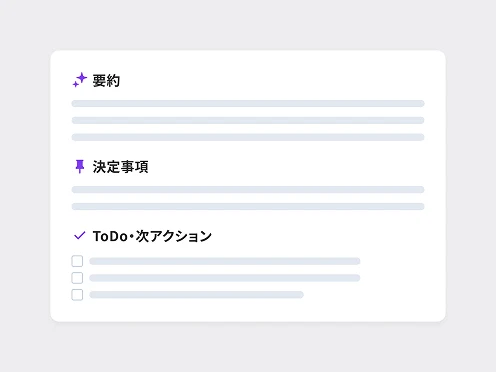 商談の記録から決定事項と次アクションを自動整理する画面イメージ