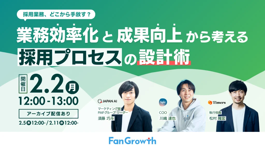 採用業務、どこから手放す？　業務効率化と成果向上から考える、採用プロセスの設計術のアイキャッチ画像