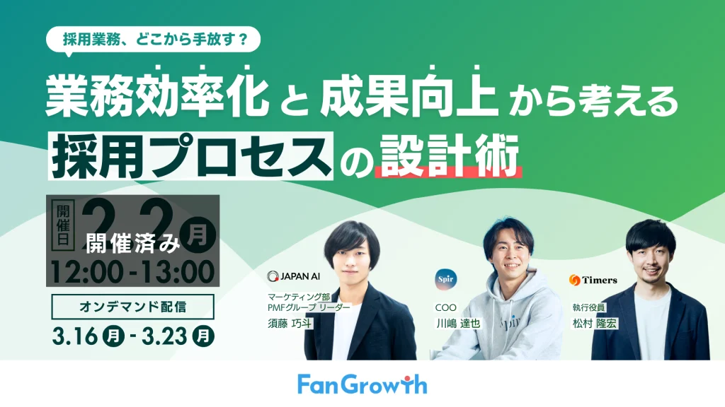 【アーカイブ受付中】採用業務、どこから手放す？　業務効率化と成果向上から考える、採用プロセスの設計術のアイキャッチ画像